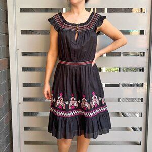ALICE by Temperley Black Embroidered Prairie Dress Size 6
